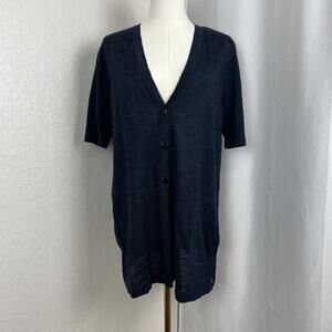 J Jill Top Womens Small Blue Linen Blend Relaxed Cardigan Layer Minimalist